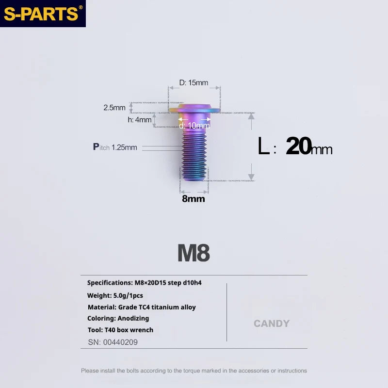 S-PARTS A3 Umbrella Head Step Series M8 Candy Color Titanium Screws for Bike | Motorcycle / Auto - Detail 9