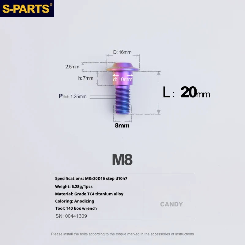 S-PARTS A3 Umbrella Head Step Series M8 Candy Color Titanium Screws for Bike | Motorcycle / Auto - Detail 11