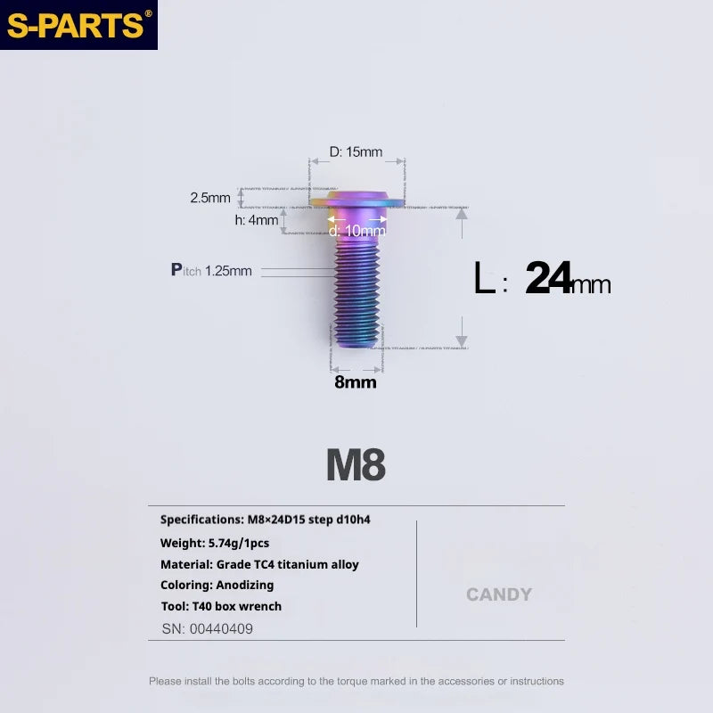 S-PARTS A3 Umbrella Head Step Series M8 Candy Color Titanium Screws for Bike | Motorcycle / Auto - Detail 12