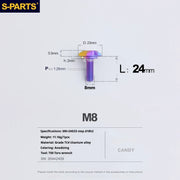S-PARTS A3 Umbrella Head Step Series M8 Candy Color Titanium Screws for Bike | Motorcycle / Auto - Detail 16