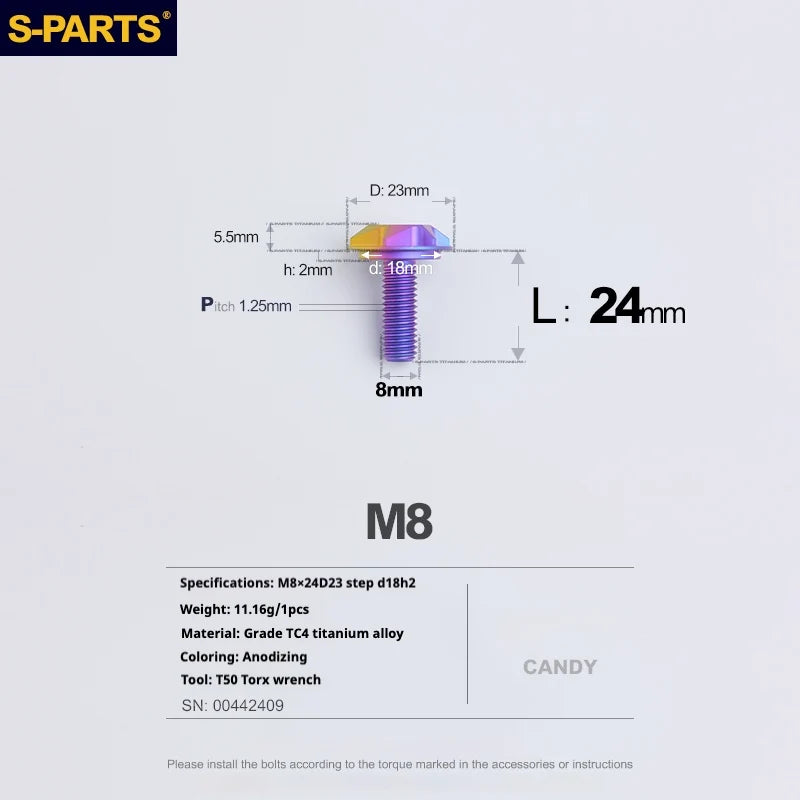 S-PARTS A3 Umbrella Head Step Series M8 Candy Color Titanium Screws for Bike | Motorcycle / Auto - Detail 16