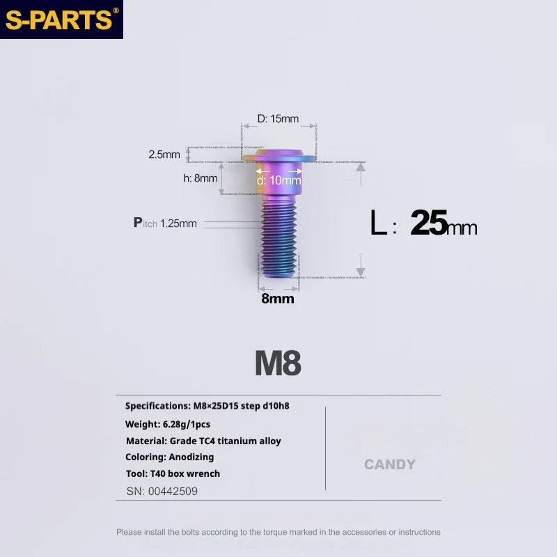 S-PARTS A3 Umbrella Head Step Series M8 Candy Color Titanium Screws for Bike | Motorcycle / Auto - Detail 17