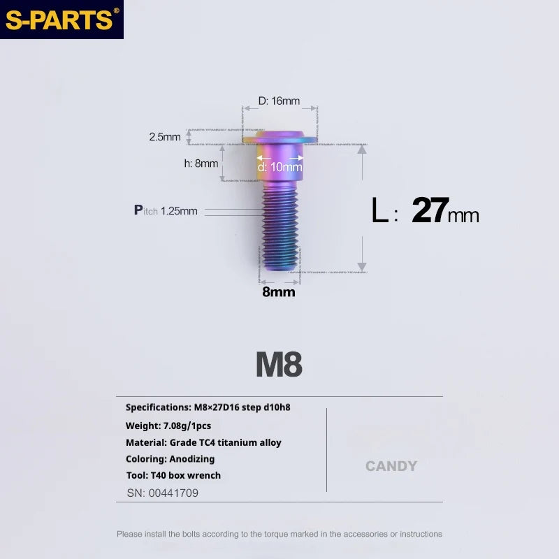 S-PARTS A3 Umbrella Head Step Series M8 Candy Color Titanium Screws for Bike | Motorcycle / Auto - Detail 19
