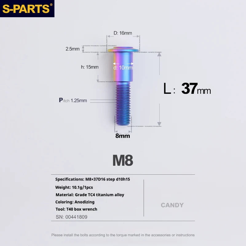S-PARTS A3 Umbrella Head Step Series M8 Candy Color Titanium Screws for Bike | Motorcycle / Auto - Detail 23