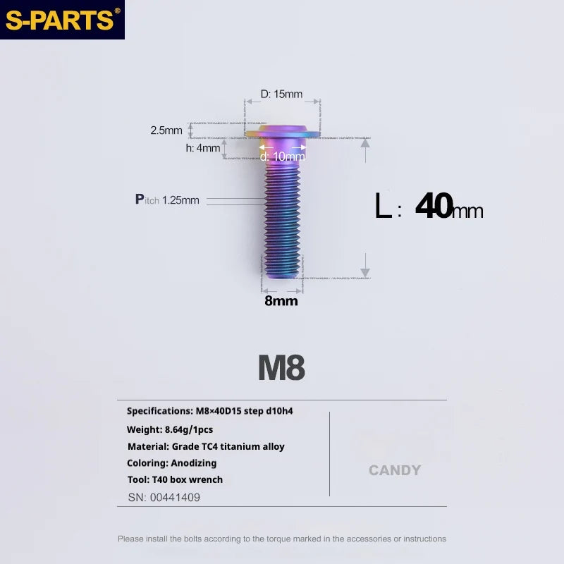 S-PARTS A3 Umbrella Head Step Series M8 Candy Color Titanium Screws for Bike | Motorcycle / Auto - Detail 24