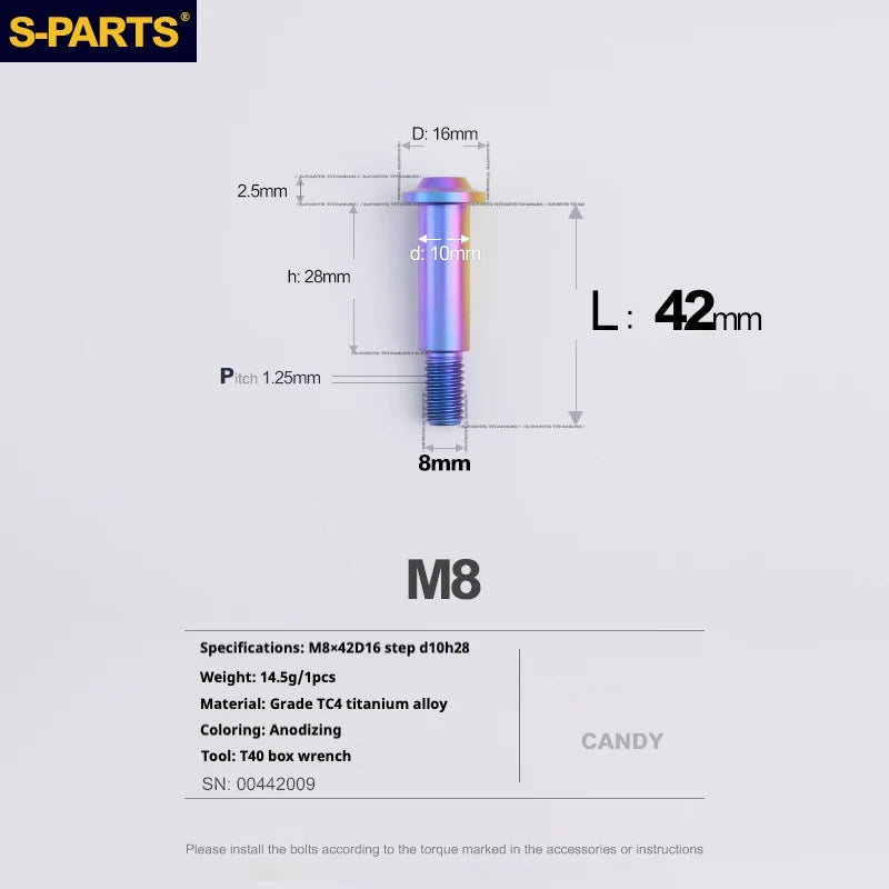 S-PARTS A3 Umbrella Head Step Series M8 Candy Color Titanium Screws for Bike | Motorcycle / Auto - Detail 25