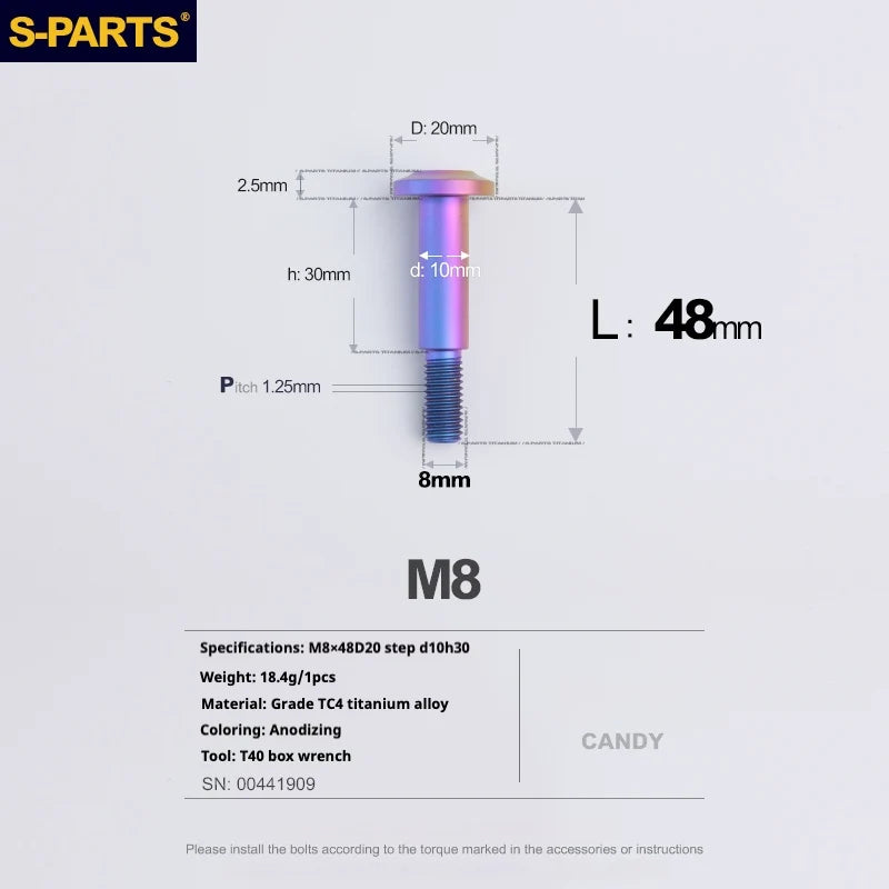 S-PARTS A3 Umbrella Head Step Series M8 Candy Color Titanium Screws for Bike | Motorcycle / Auto - Detail 26