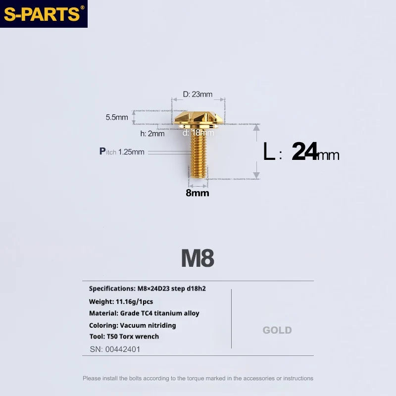 S-PARTS A3 Umbrella Head Step Series M8 Golden Titanium Screws for Bike | Motorcycle / Auto - Detail 16
