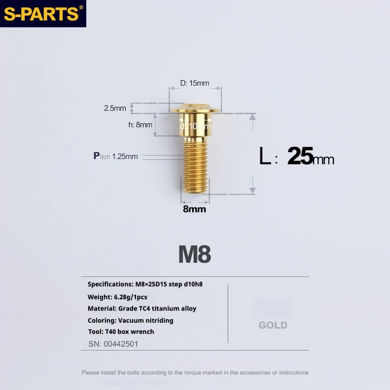 S-PARTS A3 Umbrella Head Step Series M8 Golden Titanium Screws for Bike | Motorcycle / Auto - Detail 18