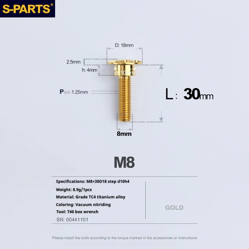 S-PARTS A3 Umbrella Head Step Series M8 Golden Titanium Screws for Bike | Motorcycle / Auto - Detail 24