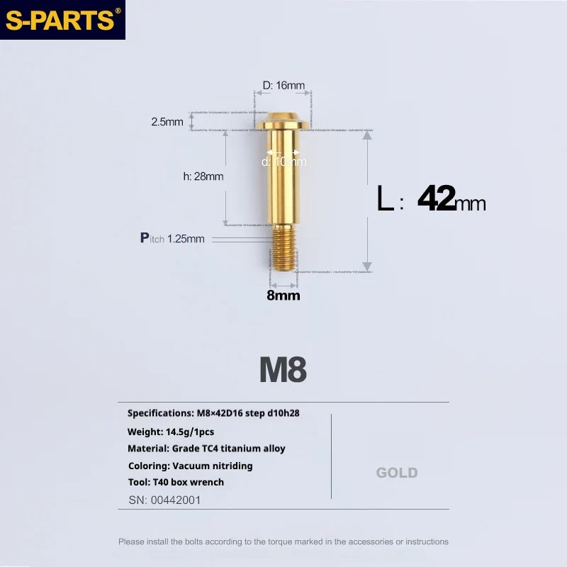 S-PARTS A3 Umbrella Head Step Series M8 Golden Titanium Screws for Bike | Motorcycle / Auto - Detail 30