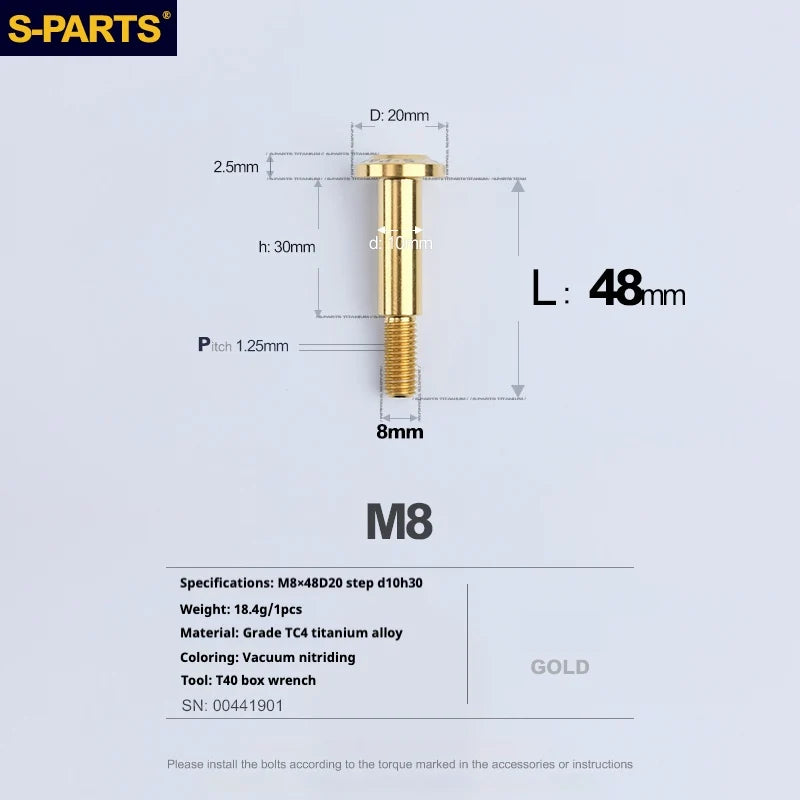 S-PARTS A3 Umbrella Head Step Series M8 Golden Titanium Screws for Bike | Motorcycle / Auto - Detail 31