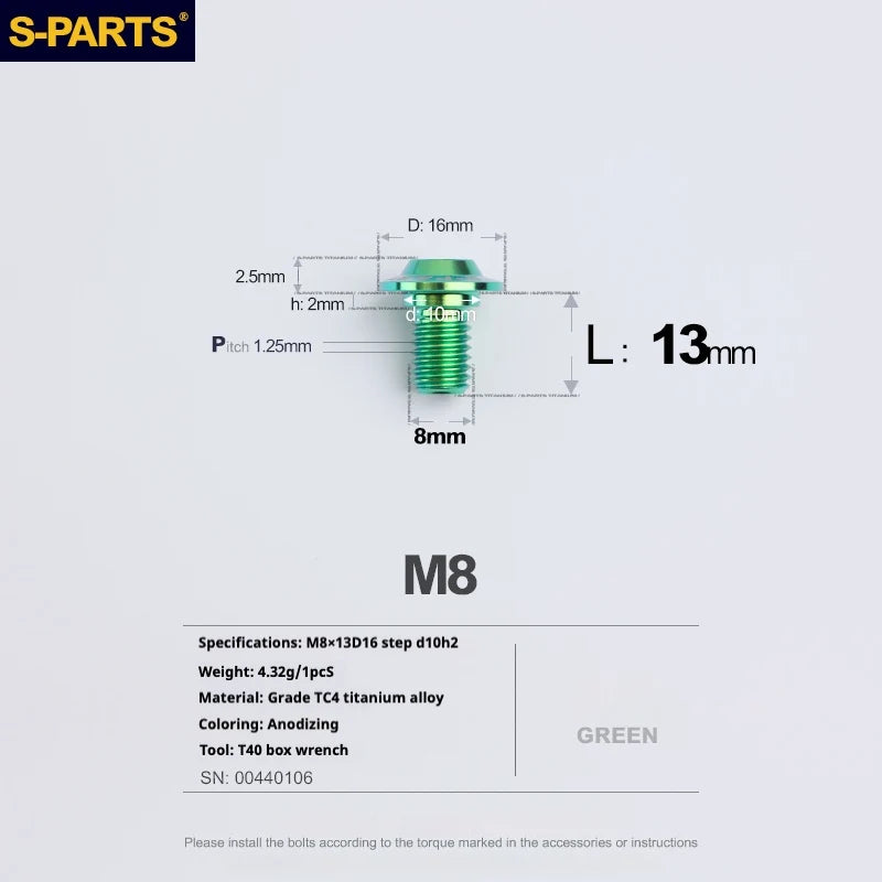S-PARTS A3 Umbrella Head Step Series M8 Green Titanium Screws for Bike | Motorcycle / Auto - Detail 6