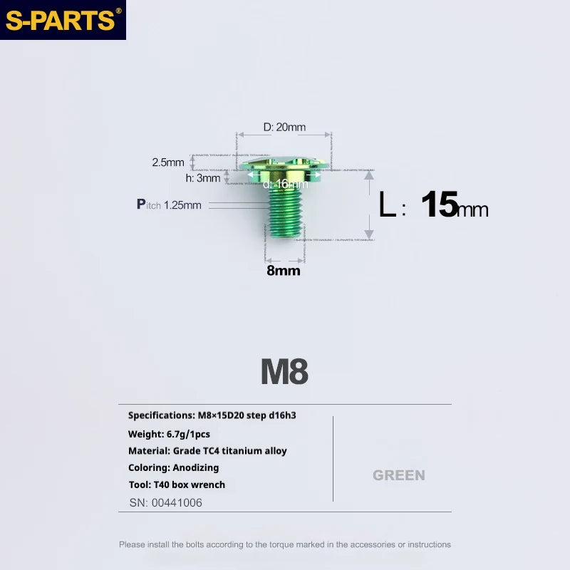 S-PARTS A3 Umbrella Head Step Series M8 Green Titanium Screws for Bike | Motorcycle / Auto - Detail 7