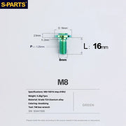 S-PARTS A3 Umbrella Head Step Series M8 Green Titanium Screws for Bike | Motorcycle / Auto - Detail 8