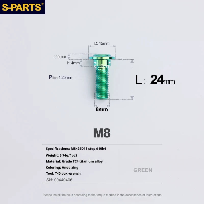 S-PARTS A3 Umbrella Head Step Series M8 Green Titanium Screws for Bike | Motorcycle / Auto - Detail 12