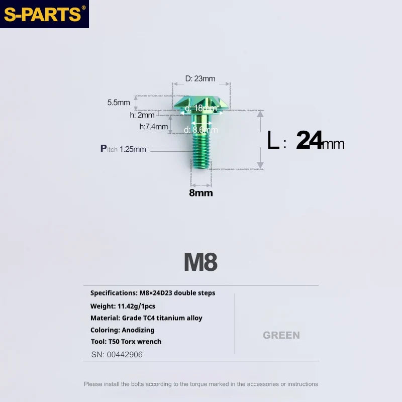 S-PARTS A3 Umbrella Head Step Series M8 Green Titanium Screws for Bike | Motorcycle / Auto - Detail 17
