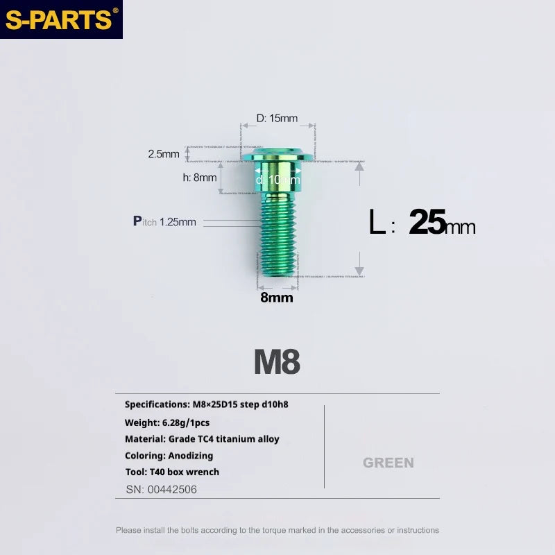 S-PARTS A3 Umbrella Head Step Series M8 Green Titanium Screws for Bike | Motorcycle / Auto - Detail 18