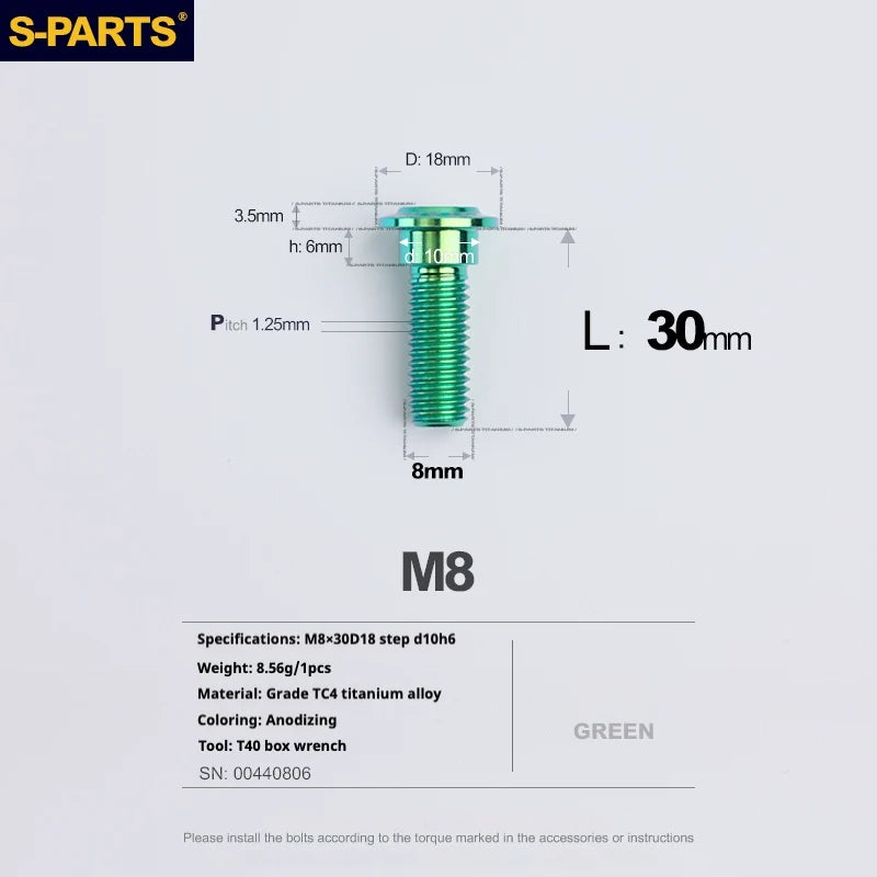 S-PARTS A3 Umbrella Head Step Series M8 Green Titanium Screws for Bike | Motorcycle / Auto - Detail 22