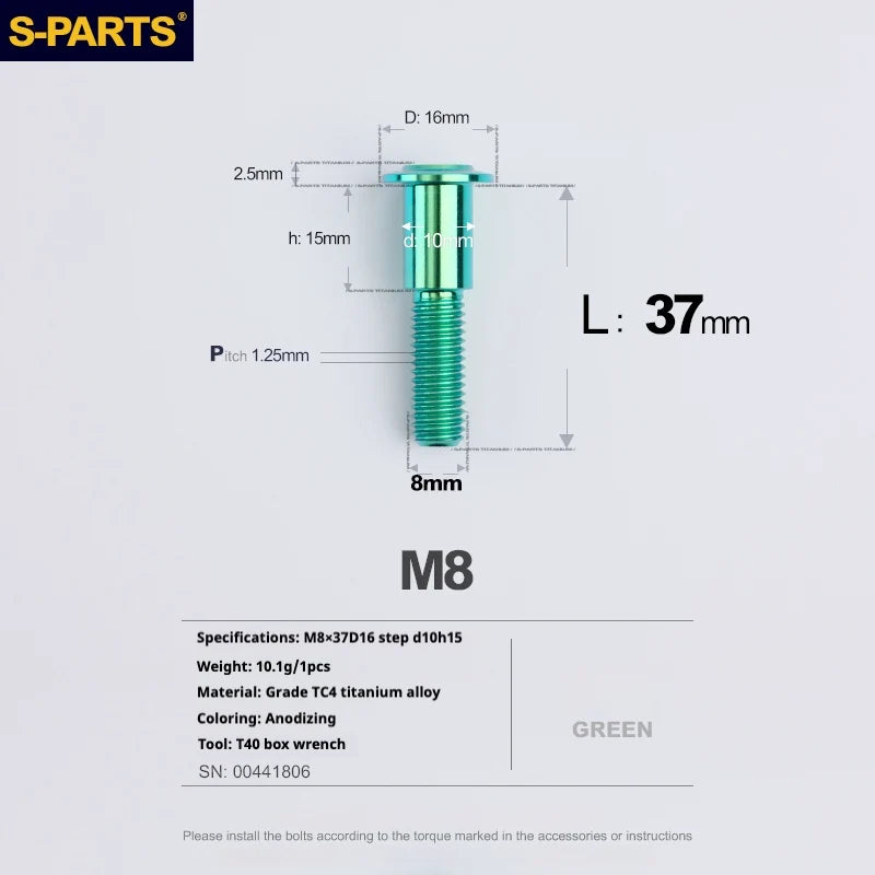 S-PARTS A3 Umbrella Head Step Series M8 Green Titanium Screws for Bike | Motorcycle / Auto - Detail 25