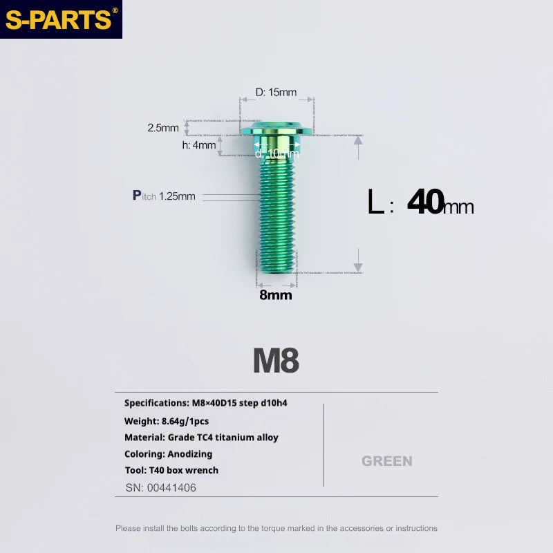 S-PARTS A3 Umbrella Head Step Series M8 Green Titanium Screws for Bike | Motorcycle / Auto - Detail 26