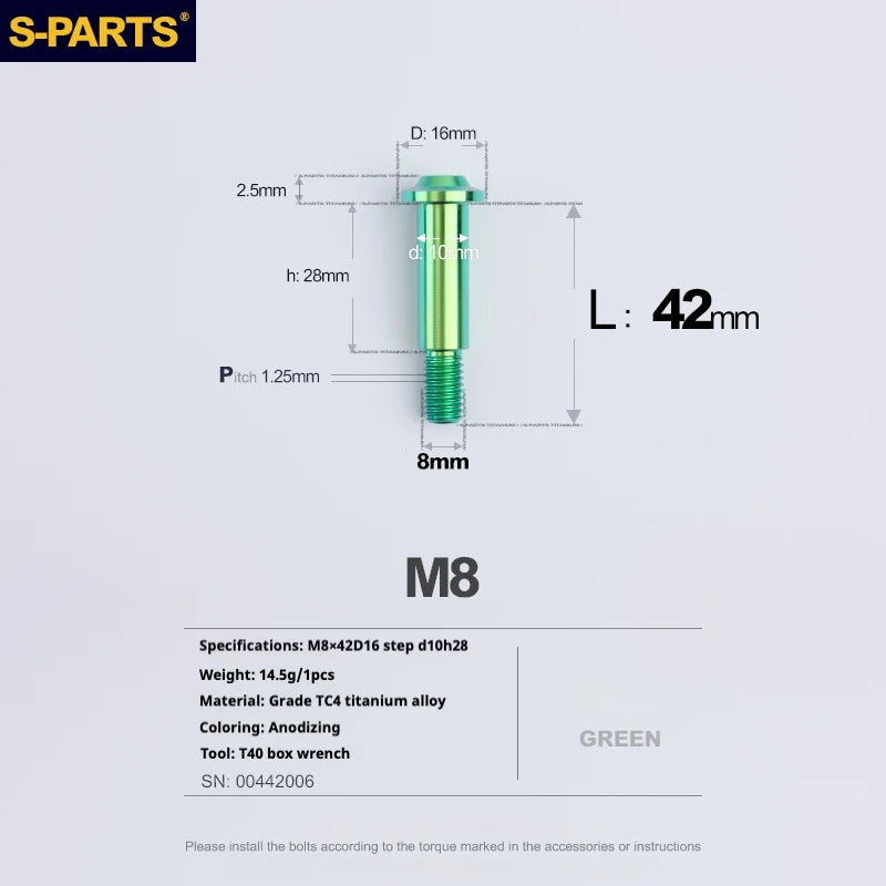 S-PARTS A3 Umbrella Head Step Series M8 Green Titanium Screws for Bike | Motorcycle / Auto - Detail 27