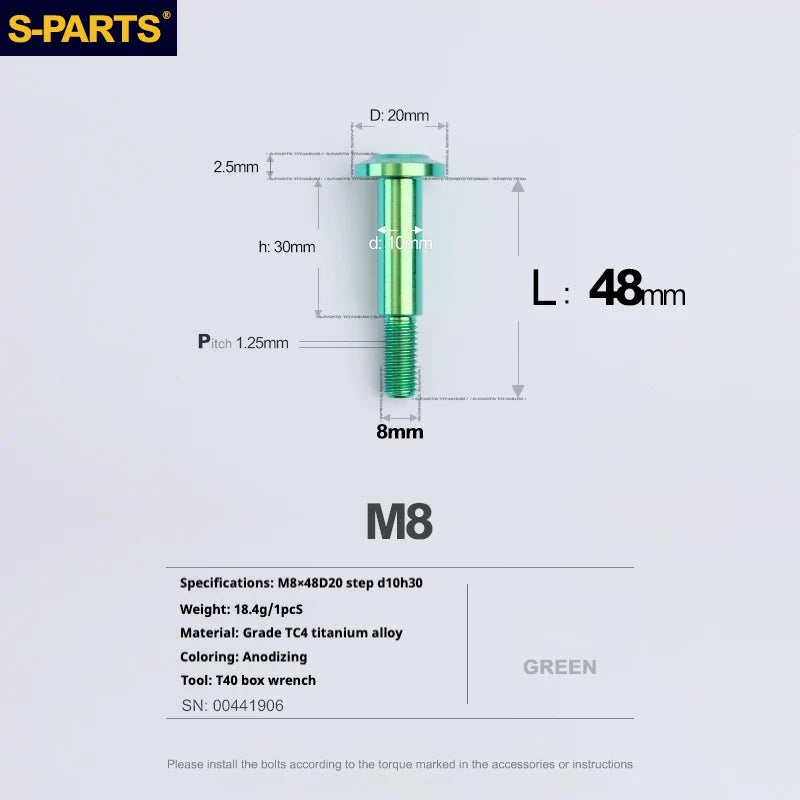 S-PARTS A3 Umbrella Head Step Series M8 Green Titanium Screws for Bike | Motorcycle / Auto - Detail 28