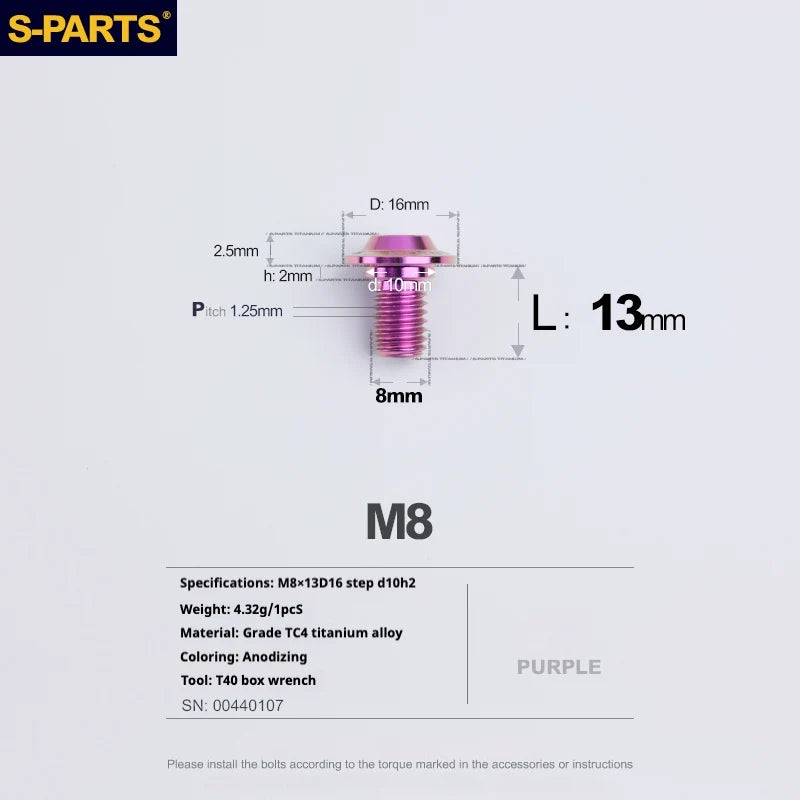 S-PARTS A3 Umbrella Head Step Series M8 Purple Titanium Screws for Bike | Motorcycle / Auto - Detail 6