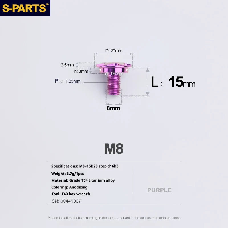 S-PARTS A3 Umbrella Head Step Series M8 Purple Titanium Screws for Bike | Motorcycle / Auto - Detail 7