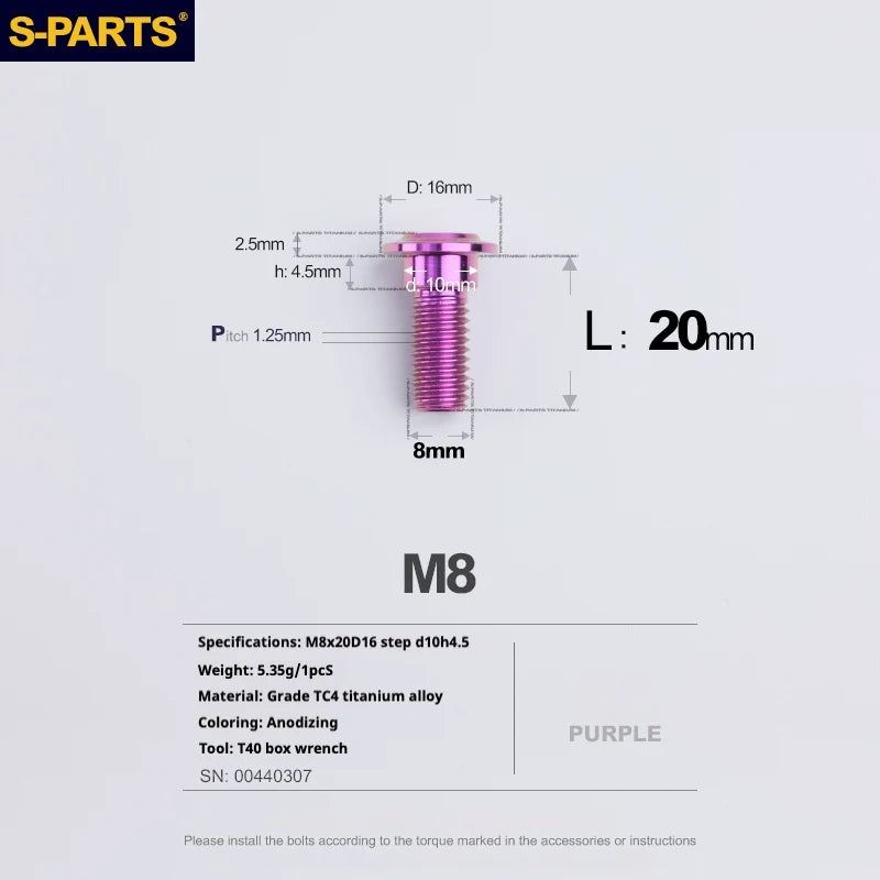 S-PARTS A3 Umbrella Head Step Series M8 Purple Titanium Screws for Bike | Motorcycle / Auto - Detail 10