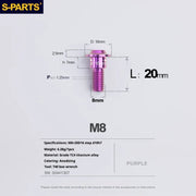 S-PARTS A3 Umbrella Head Step Series M8 Purple Titanium Screws for Bike | Motorcycle / Auto - Detail 11