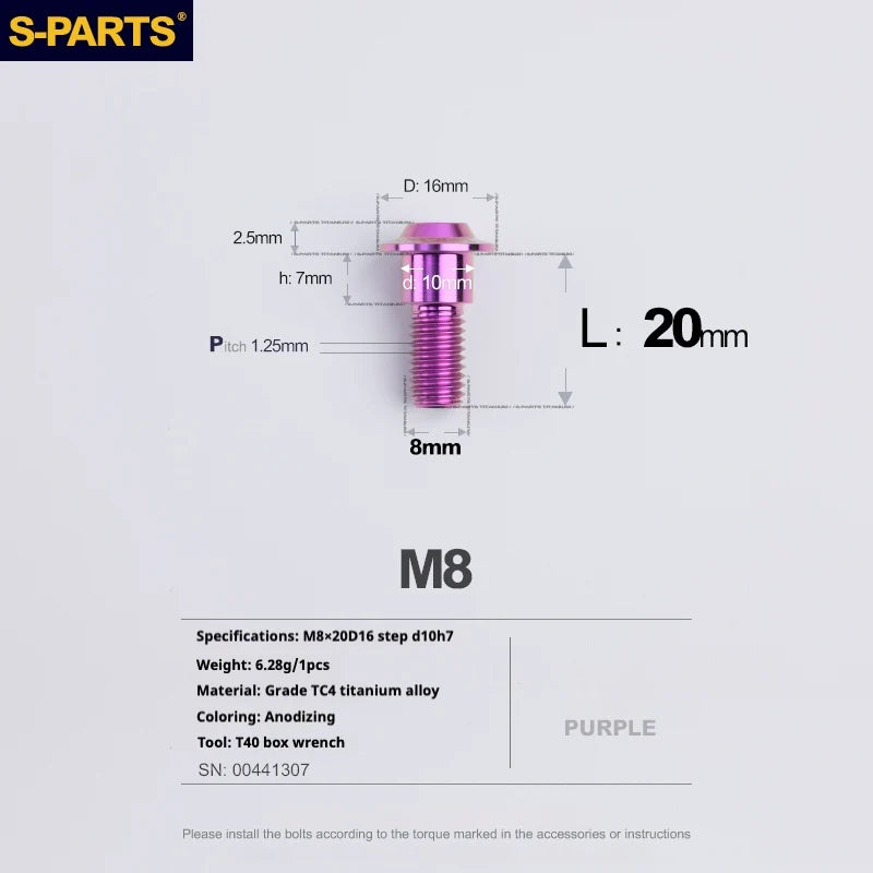 S-PARTS A3 Umbrella Head Step Series M8 Purple Titanium Screws for Bike | Motorcycle / Auto - Detail 11