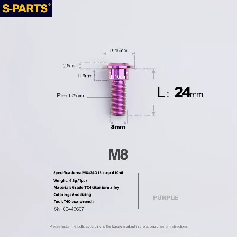 S-PARTS A3 Umbrella Head Step Series M8 Purple Titanium Screws for Bike | Motorcycle / Auto - Detail 14