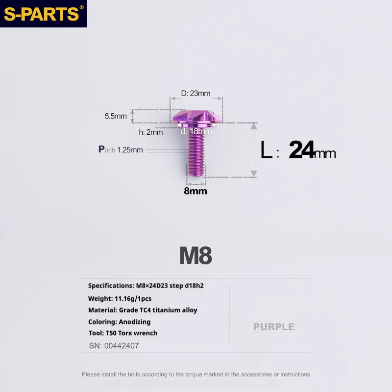 S-PARTS A3 Umbrella Head Step Series M8 Purple Titanium Screws for Bike | Motorcycle / Auto - Detail 16