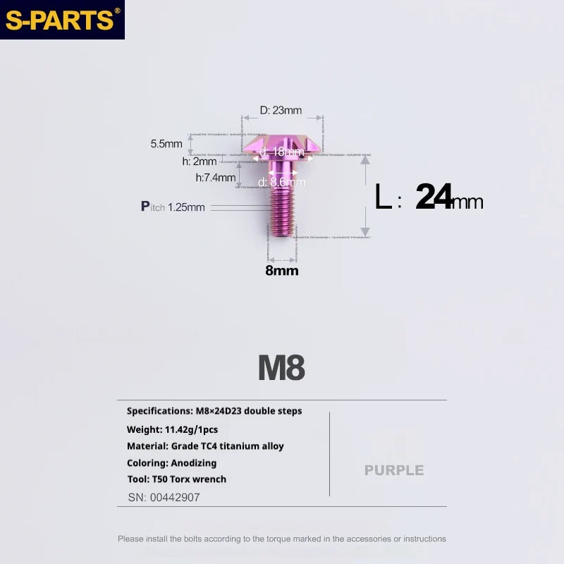 S-PARTS A3 Umbrella Head Step Series M8 Purple Titanium Screws for Bike | Motorcycle / Auto - Detail 17