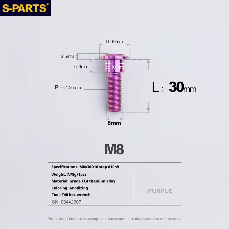 S-PARTS A3 Umbrella Head Step Series M8 Purple Titanium Screws for Bike | Motorcycle / Auto - Detail 23
