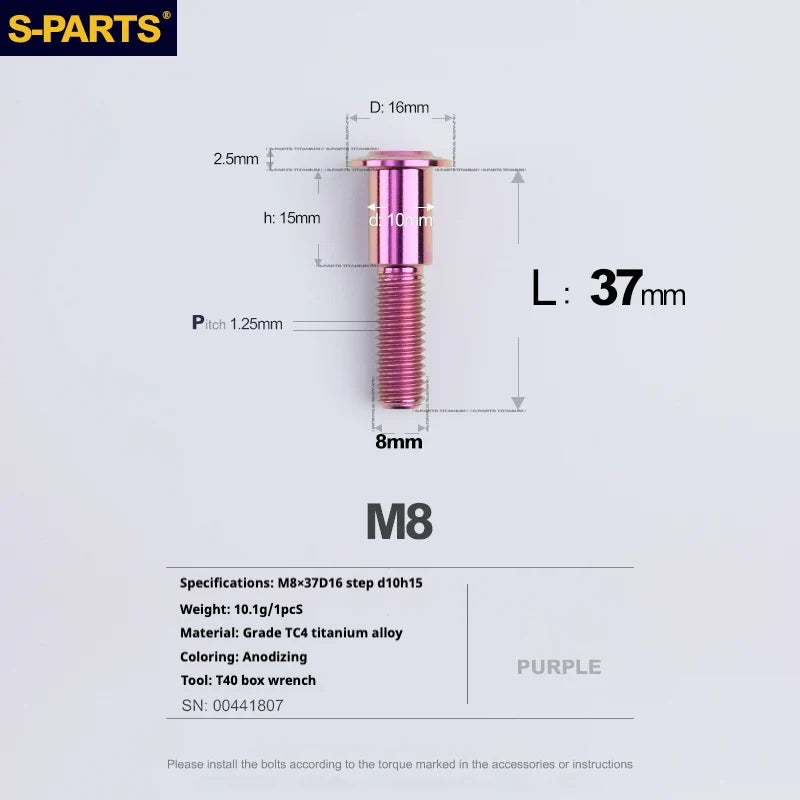 S-PARTS A3 Umbrella Head Step Series M8 Purple Titanium Screws for Bike | Motorcycle / Auto - Detail 25