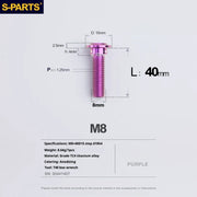 S-PARTS A3 Umbrella Head Step Series M8 Purple Titanium Screws for Bike | Motorcycle / Auto - Detail 26