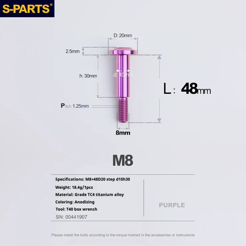 S-PARTS A3 Umbrella Head Step Series M8 Purple Titanium Screws for Bike | Motorcycle / Auto - Detail 28