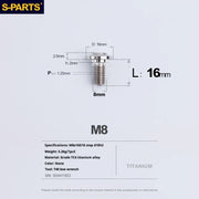 S-PARTS A3 Umbrella Head Step Series M8 Titanium Color Titanium Screws for Bike | Motorcycle / Auto - Detail 8