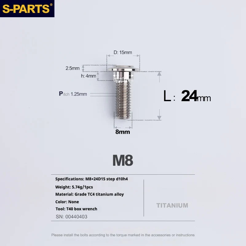 S-PARTS A3 Umbrella Head Step Series M8 Titanium Color Titanium Screws for Bike | Motorcycle / Auto - Detail 12