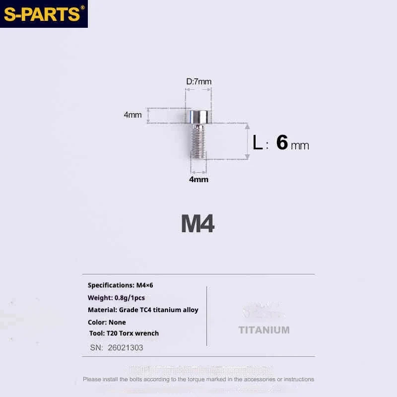 S-PARTS Column Head M4 Titanium Screws | L06-50mm | Lightweight TC4 Bolts for Bike Motorcycle Equipment - Detail 6