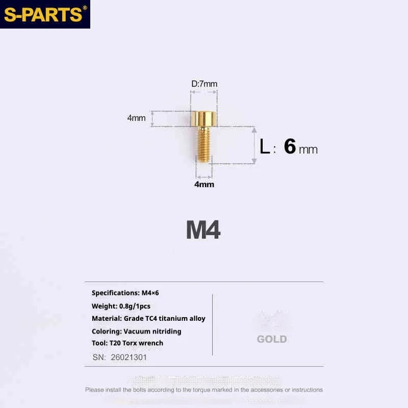 S-PARTS Column Head M4 Titanium Screws | L06-50mm | Lightweight TC4 Bolts for Bike Motorcycle Equipment - Detail 7