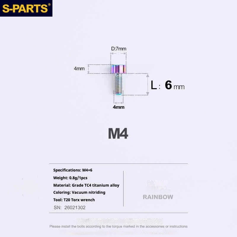 S-PARTS Column Head M4 Titanium Screws | L06-50mm | Lightweight TC4 Bolts for Bike Motorcycle Equipment - Detail 8