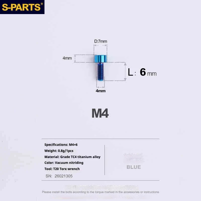 S-PARTS Column Head M4 Titanium Screws | L06-50mm | Lightweight TC4 Bolts for Bike Motorcycle Equipment - Detail 9