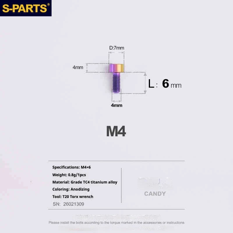 S-PARTS Column Head M4 Titanium Screws | L06-50mm | Lightweight TC4 Bolts for Bike Motorcycle Equipment - Detail 12