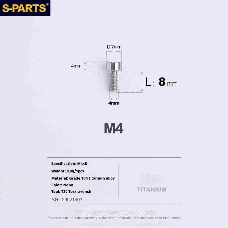S-PARTS Column Head M4 Titanium Screws | L06-50mm | Lightweight TC4 Bolts for Bike Motorcycle Equipment - Detail 18