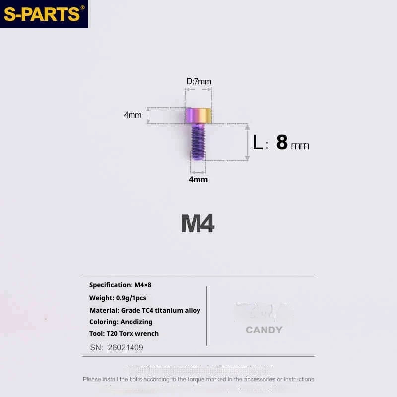 S-PARTS Column Head M4 Titanium Screws | L06-50mm | Lightweight TC4 Bolts for Bike Motorcycle Equipment - Detail 19