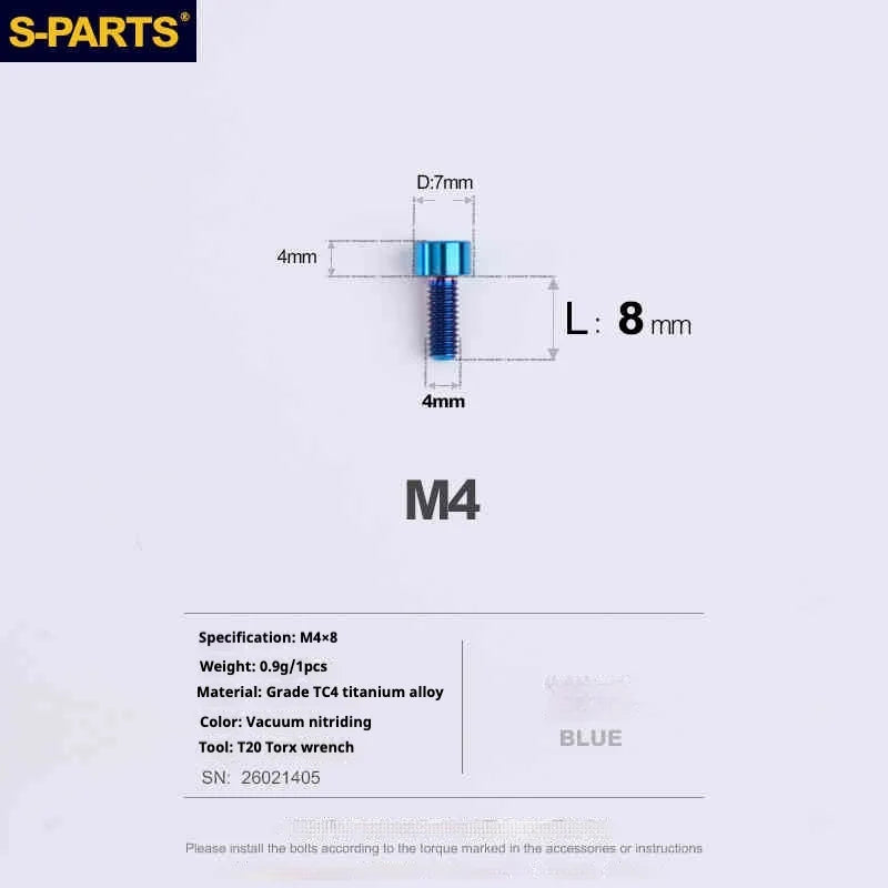 S-PARTS Column Head M4 Titanium Screws | L06-50mm | Lightweight TC4 Bolts for Bike Motorcycle Equipment - Detail 21