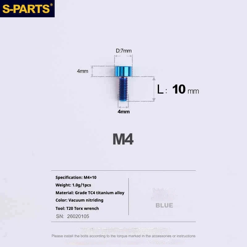 S-PARTS Column Head M4 Titanium Screws | L06-50mm | Lightweight TC4 Bolts for Bike Motorcycle Equipment - Detail 24